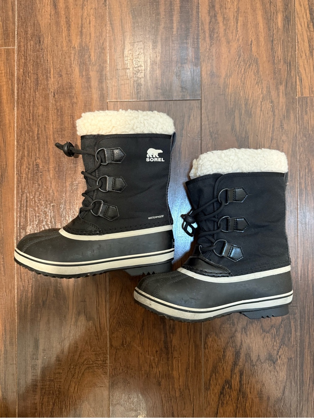 Sorel Kids Black and White Sherpa-Trim Winter Boots